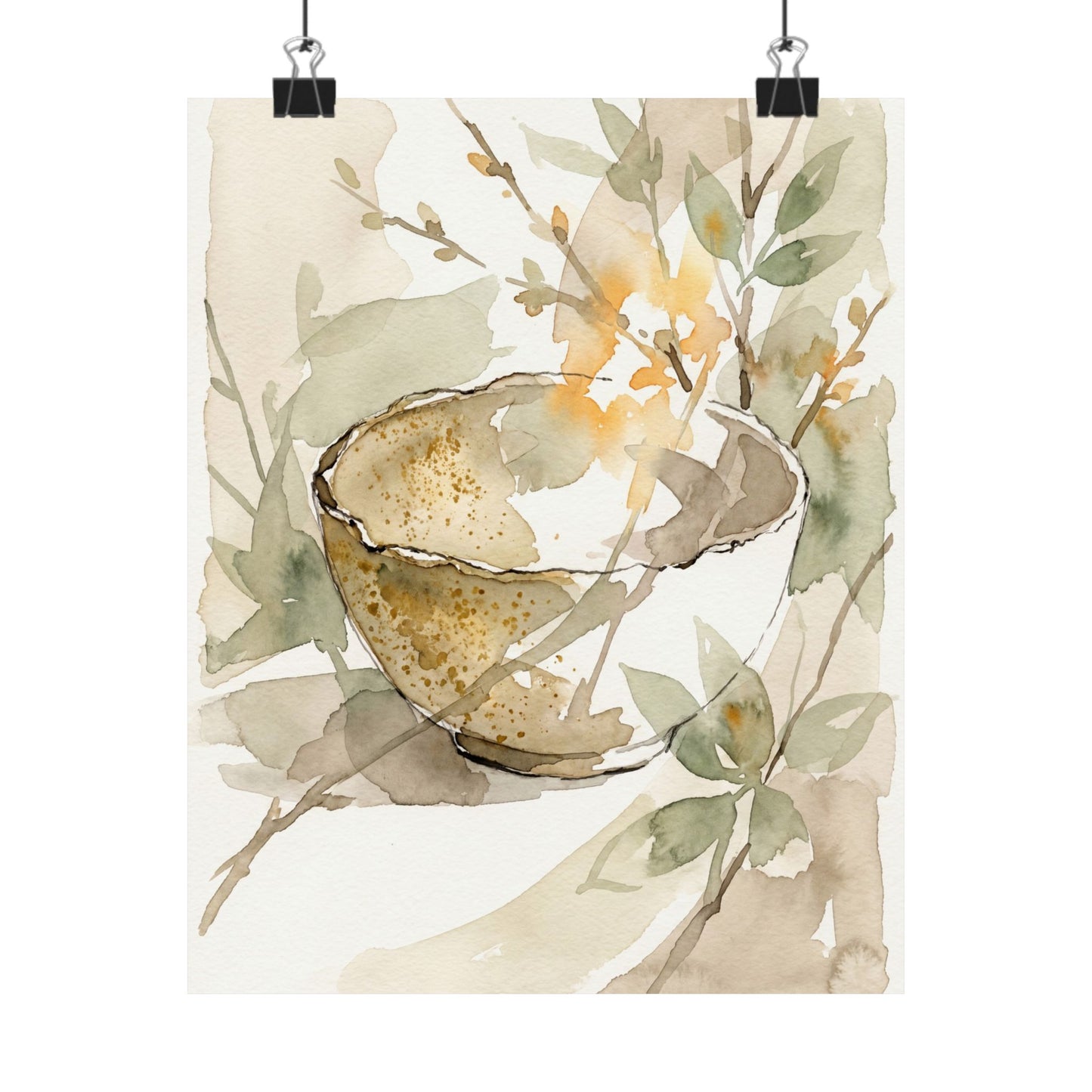 Spring Ceramic Bowl Watercolor Wall Art Print | Elegant Decor
