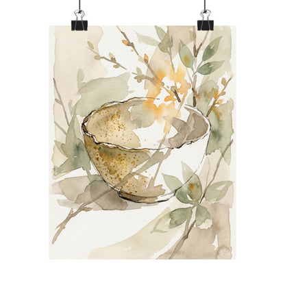Spring Ceramic Bowl Watercolor Wall Art Print | Elegant Decor