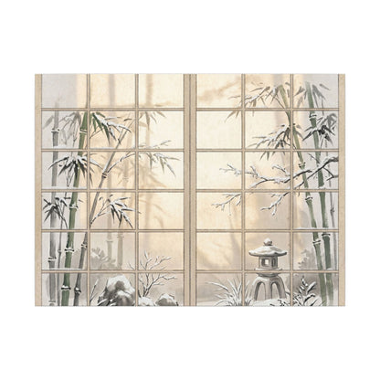 Winter Shoji Screen Sumi E Canvas Art | Tranquil Decor Art Print