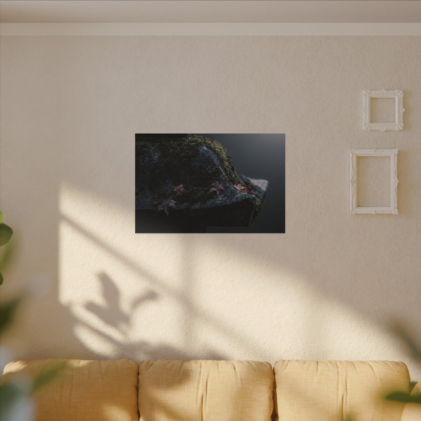 Stone Lantern Moody Minimal Canvas Art | Sophisticated Dark Japandi Art