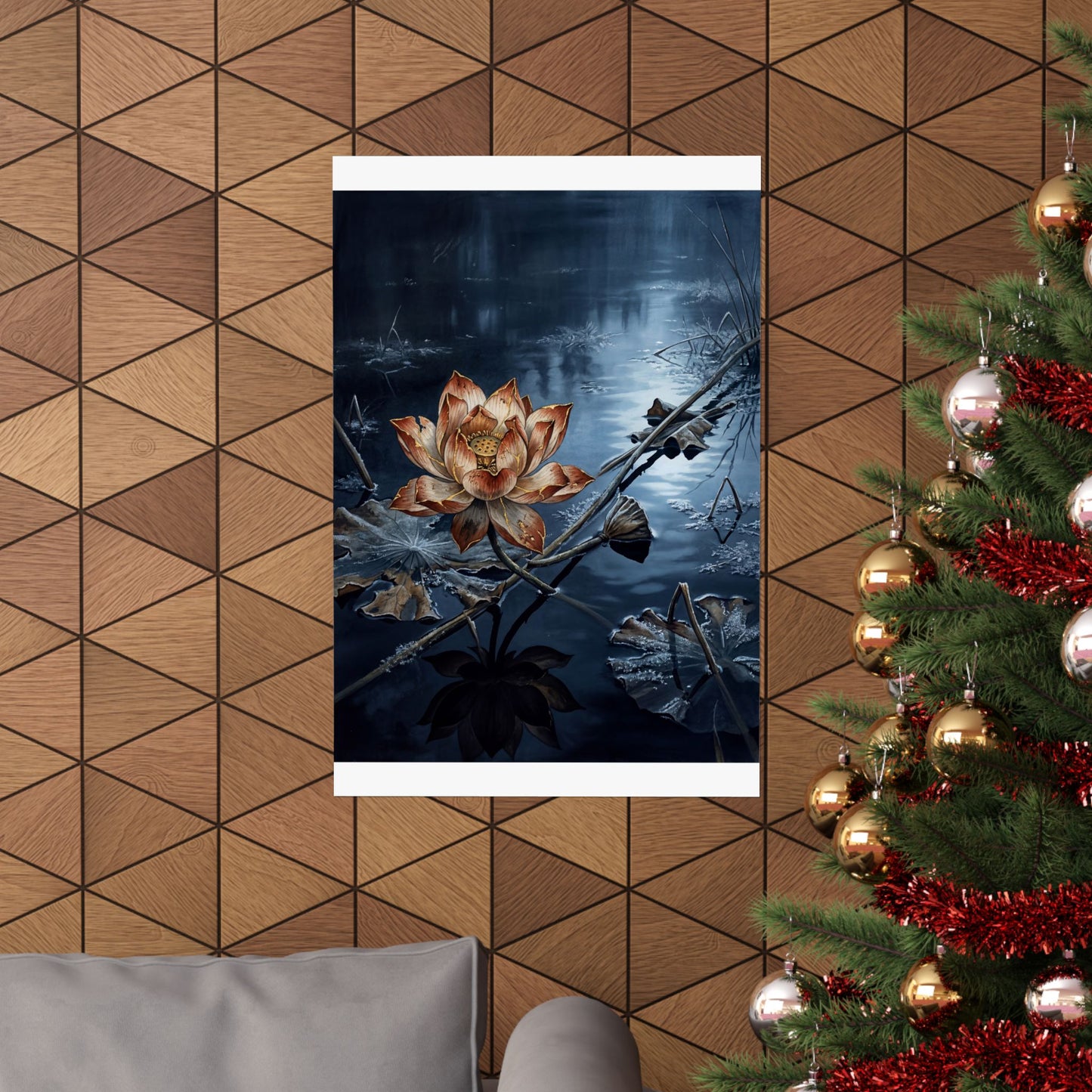 Kintsugi Lotus Flower in Moonlight | Broken Beauty Wall Art Print