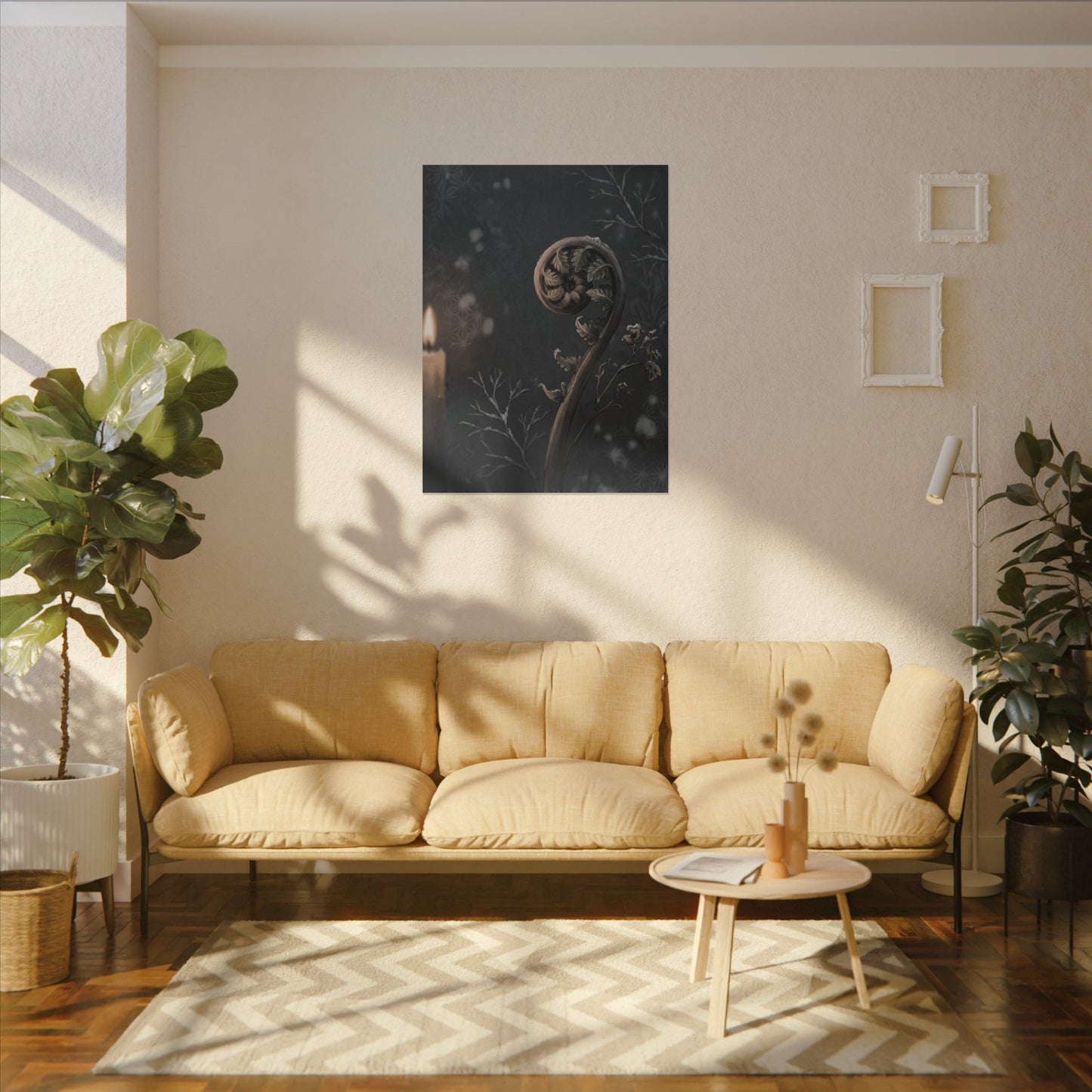 Candlelight Fern Unfurling Canvas Art - Japandi Ma