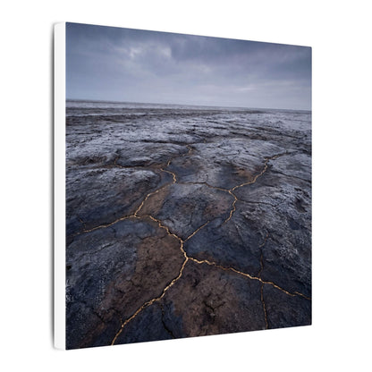 Dark Japandi Cracked Earth in Overcast | Dark Texture Canvas Art