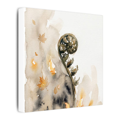 Fern Unfurling Watercolor Canvas Art | Earthy Japandi Art