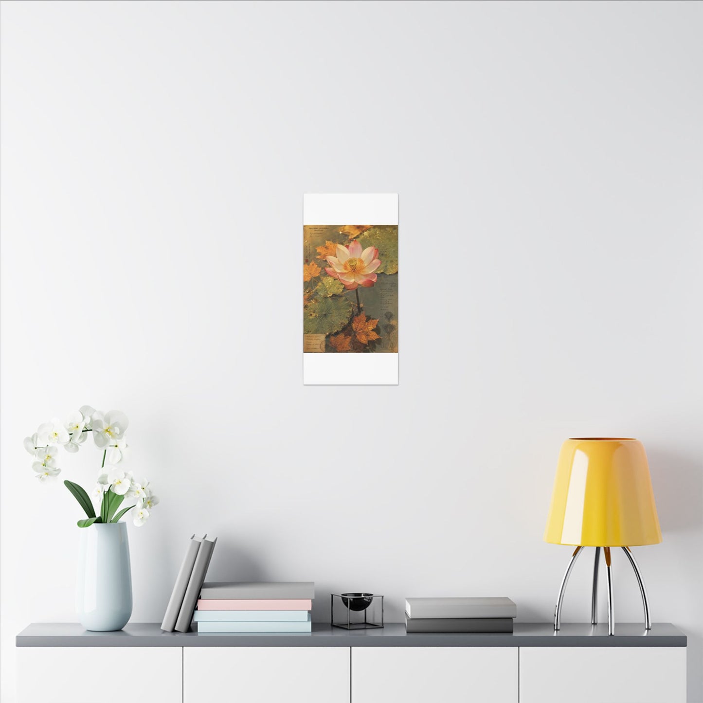 Autumn Lotus Flower Herbarium Canvas Art | Rustic Decor
