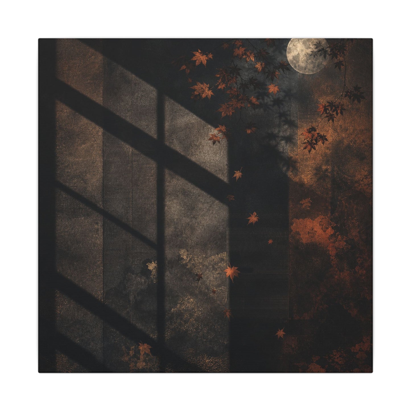 Sophisticated Shadow Play Canvas Art - Dark Texture Dark Japandi