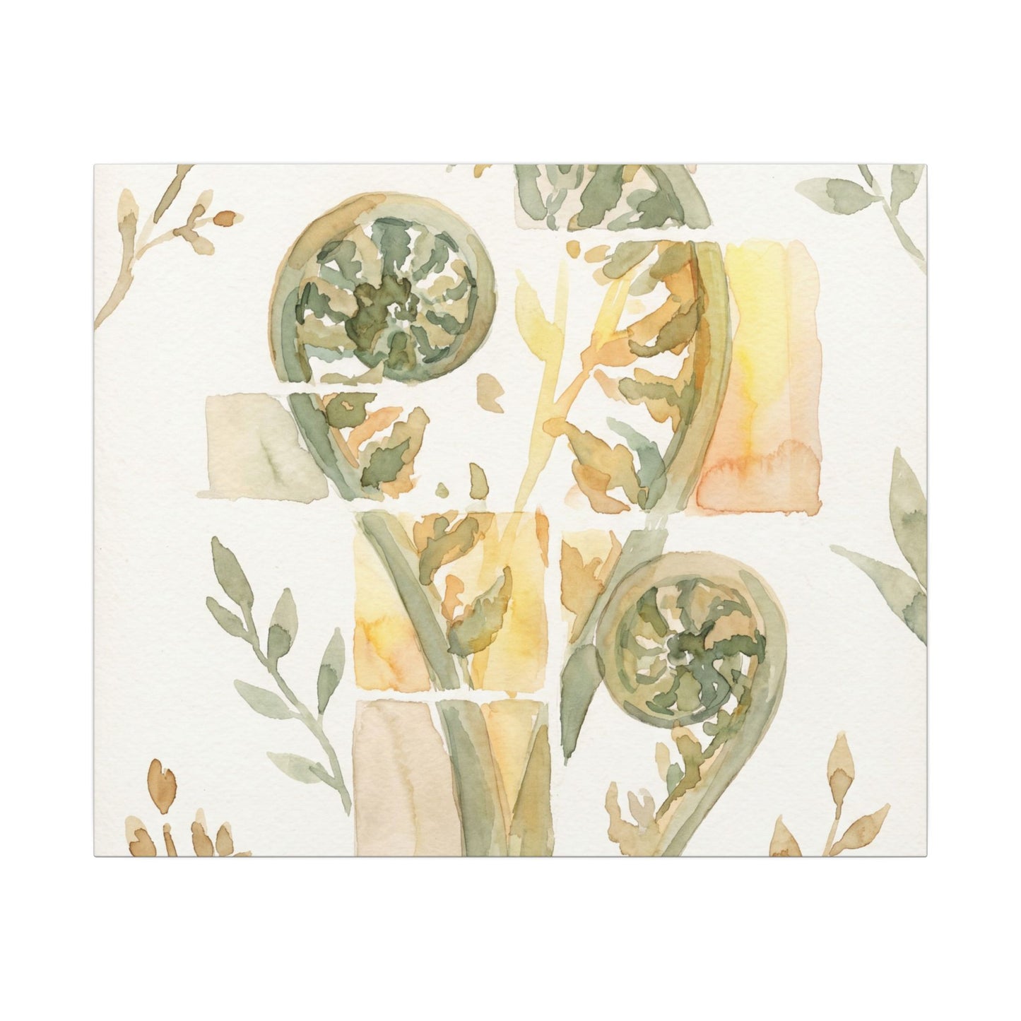 Earthy Fern Unfurling Canvas Art - Watercolor Japandi