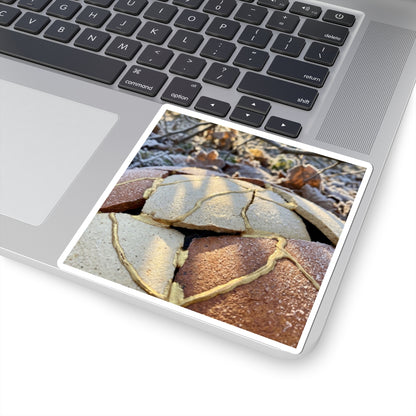 Kintsugi Broken Pottery in Dappled | Crackle Gold Sticker Art Print