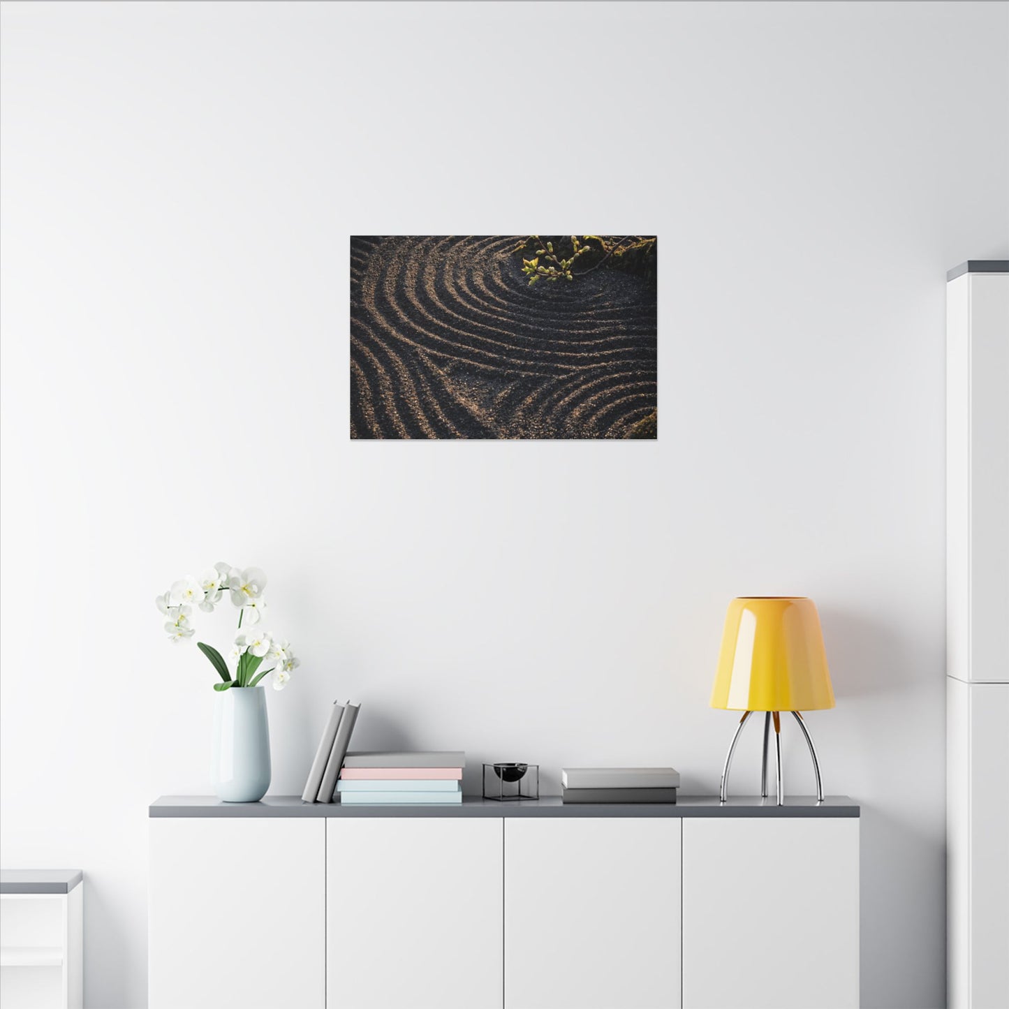 Spring Rock Garden Shadow Zen Canvas Art | Atmospheric Decor