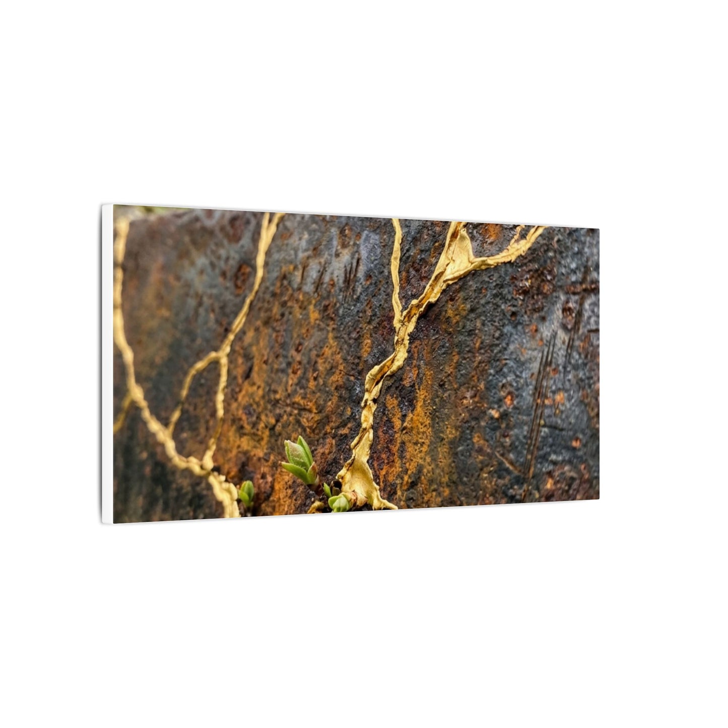 Mono No Aware Rust Patina Canvas Art - Kintsugi Gold Repair
