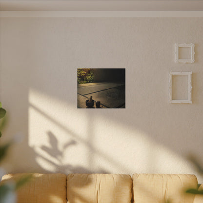 Dark Japandi Tea Ceremony in Golden Hour | Dark Texture Canvas Art