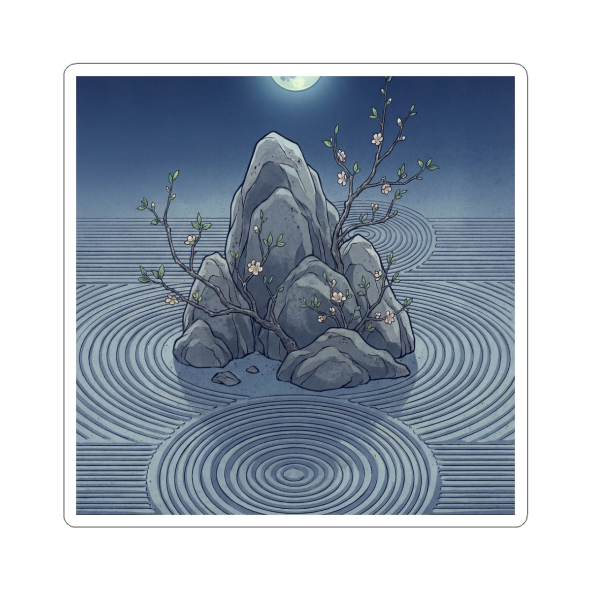 Rock Garden Ukiyo E Inspired Sticker | Contemplative Zen Art Art Print