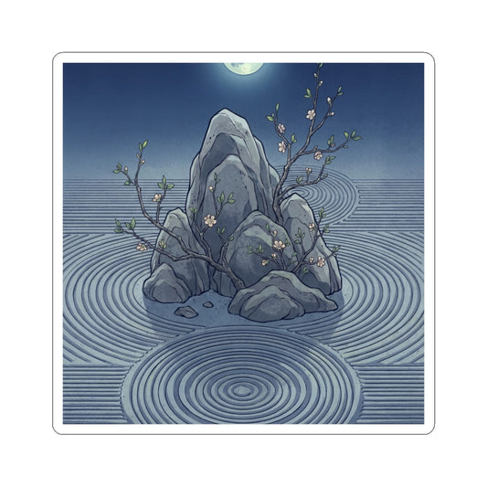 Rock Garden Ukiyo E Inspired Sticker | Contemplative Zen Art Art Print
