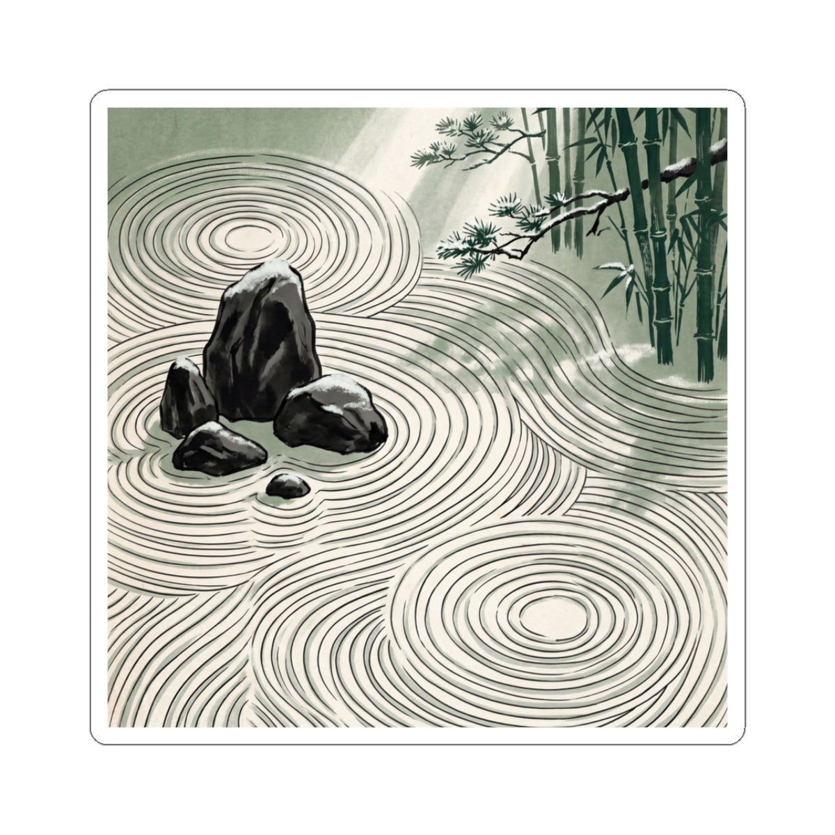 Calm Rock Garden Sticker - Ukiyo E Inspired Zen