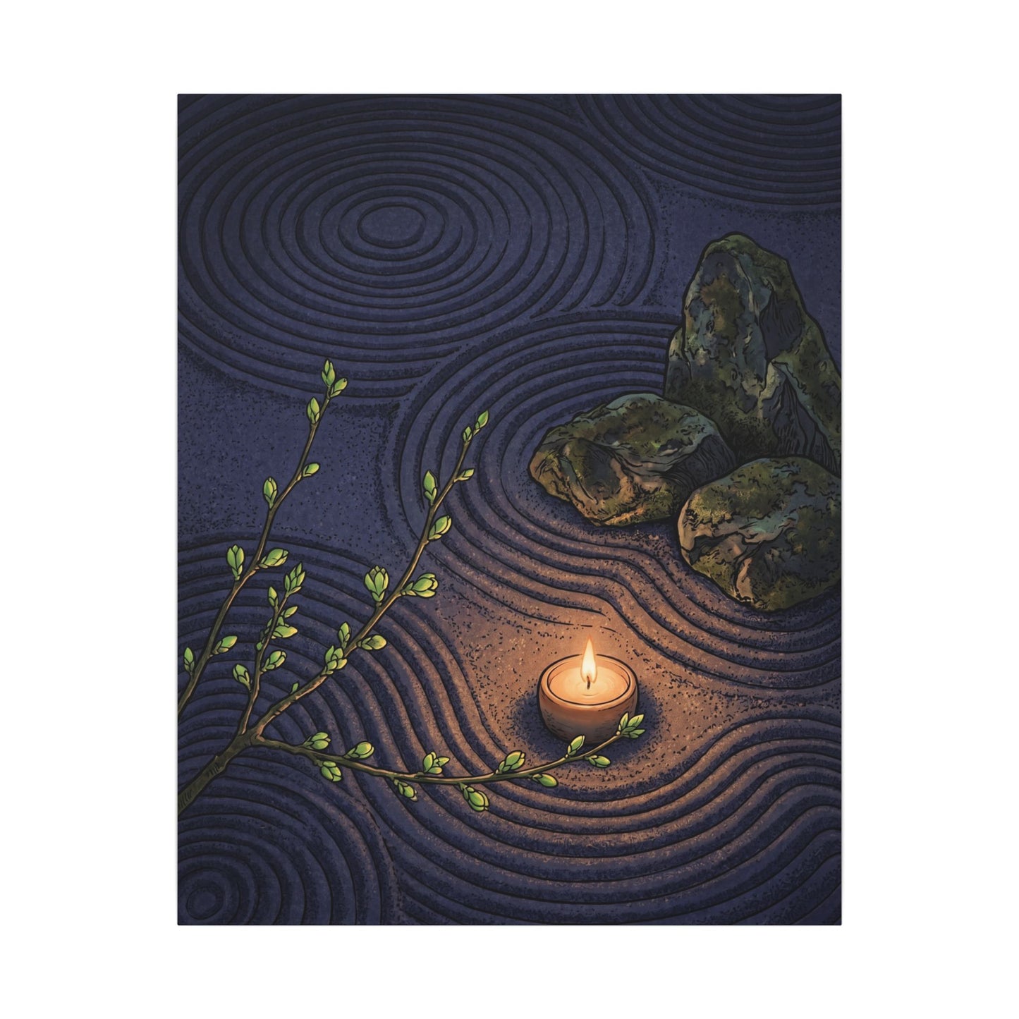Mono No Aware Rock Garden Canvas Art - Zen Ukiyo E Inspired