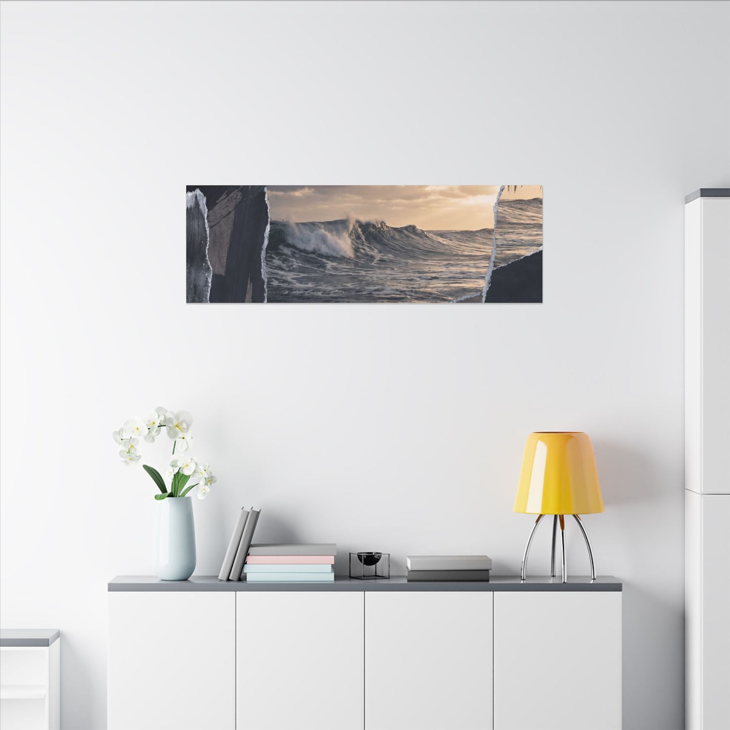 Fukinsei Ocean Wave Canvas Art - Dark Japandi Shadow Zen