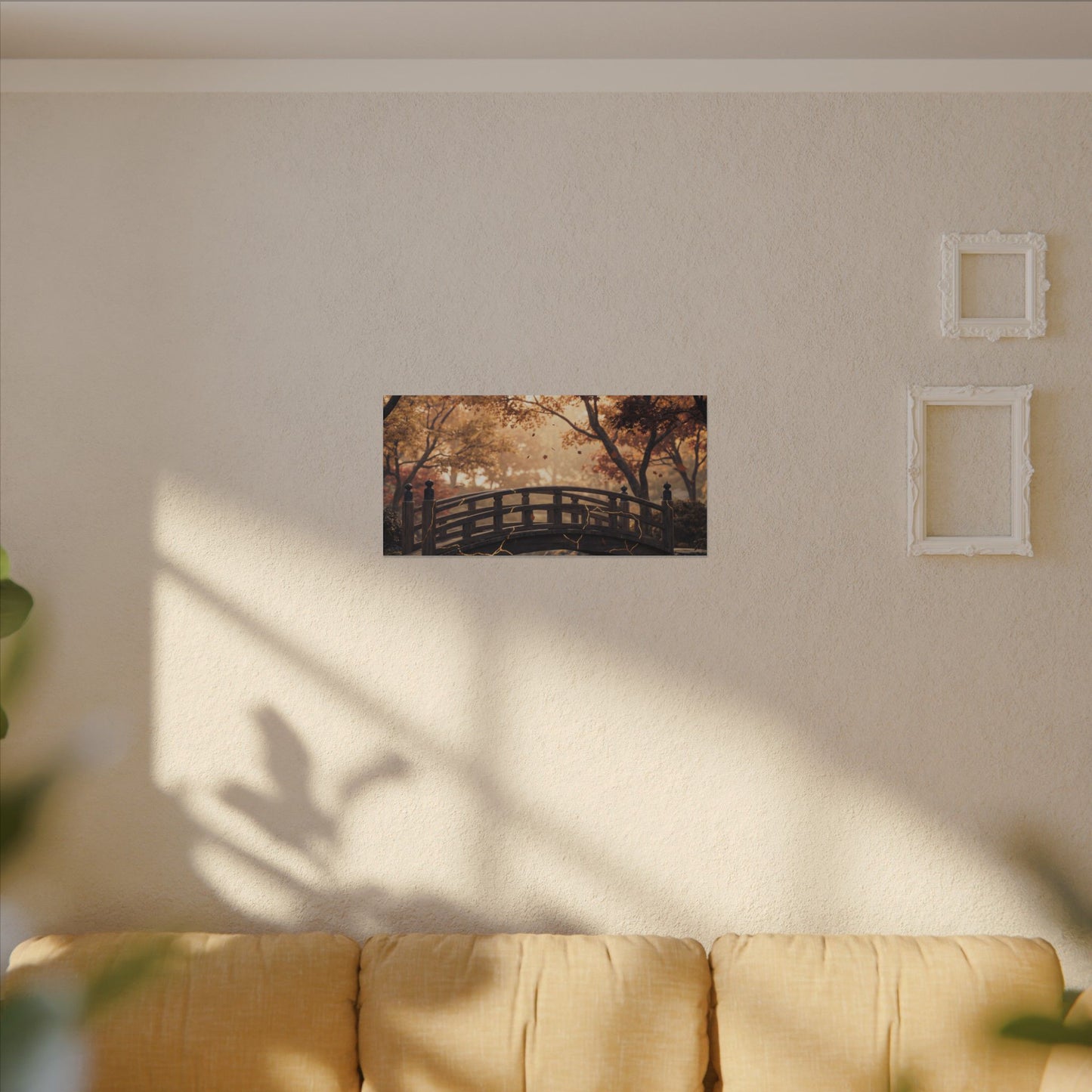 Autumn Wooden Bridge Gold Vein Canvas Art | Resilient Decor