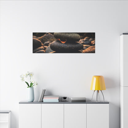 Dark Japandi River Stones in Golden Hour | Moody Minimal Canvas Art