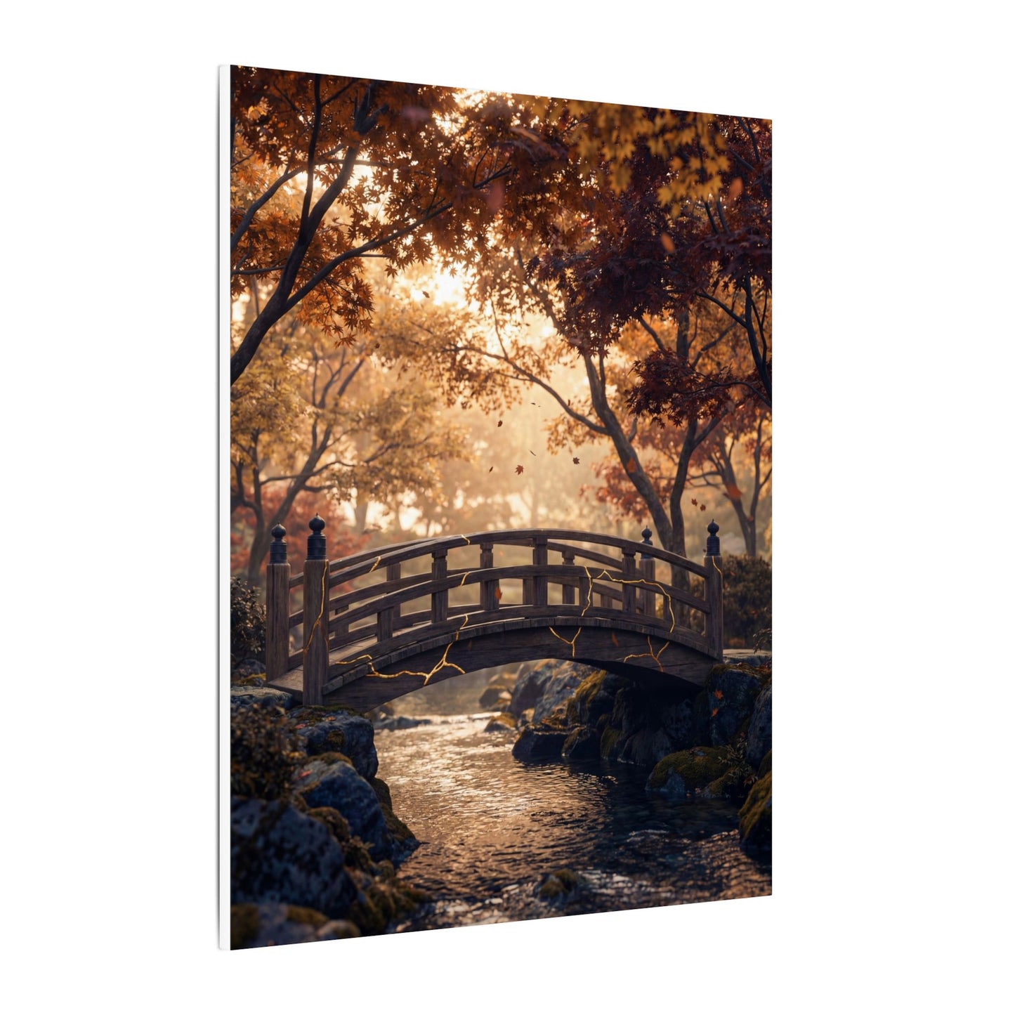 Autumn Wooden Bridge Gold Vein Canvas Art | Resilient Decor