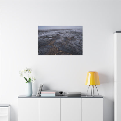 Dark Japandi Cracked Earth in Overcast | Dark Texture Canvas Art