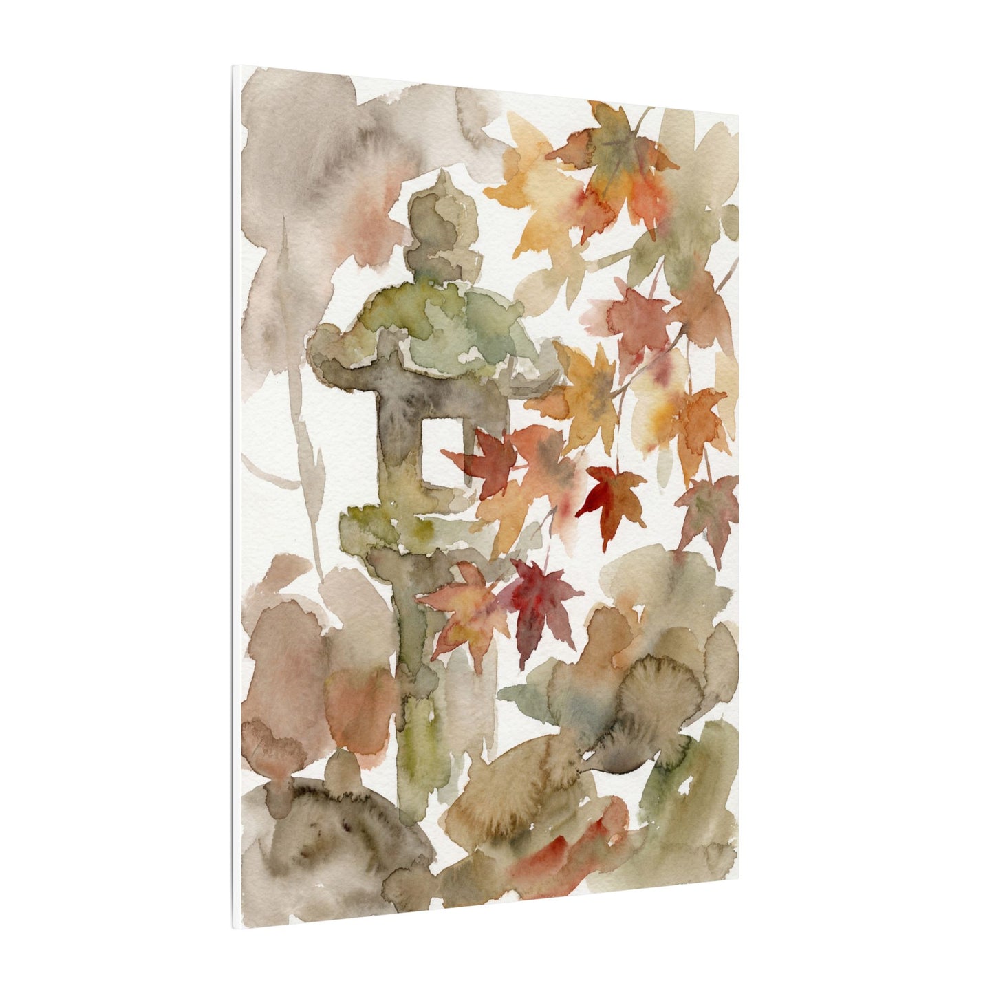 Stone Lantern Watercolor Canvas Art | Earthy Japandi Art