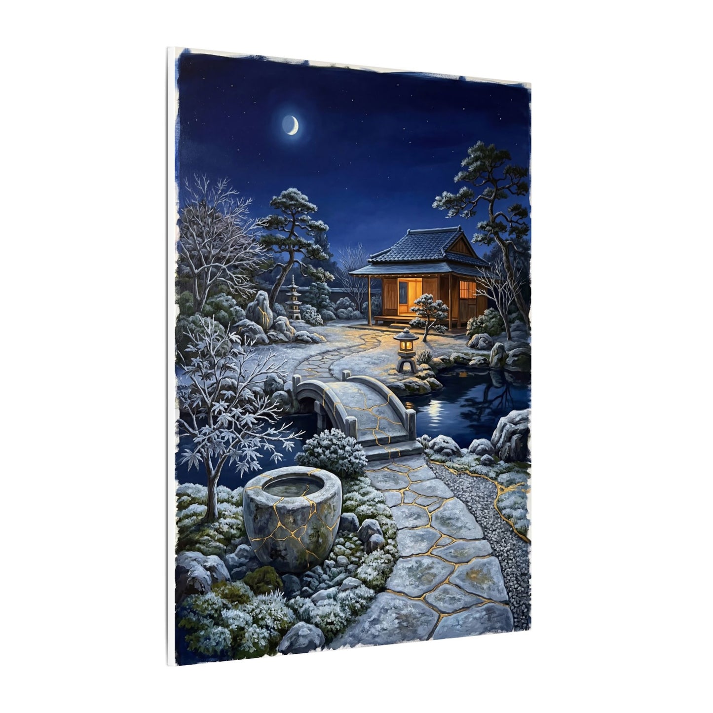 Moonlit Garden Winter Canvas Art | Kintsugi Artful Design