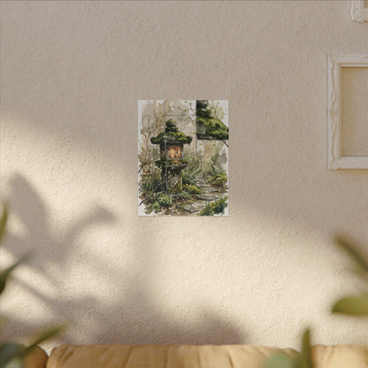 Stone Lantern Watercolor Canvas Art | Elegant Japandi Art