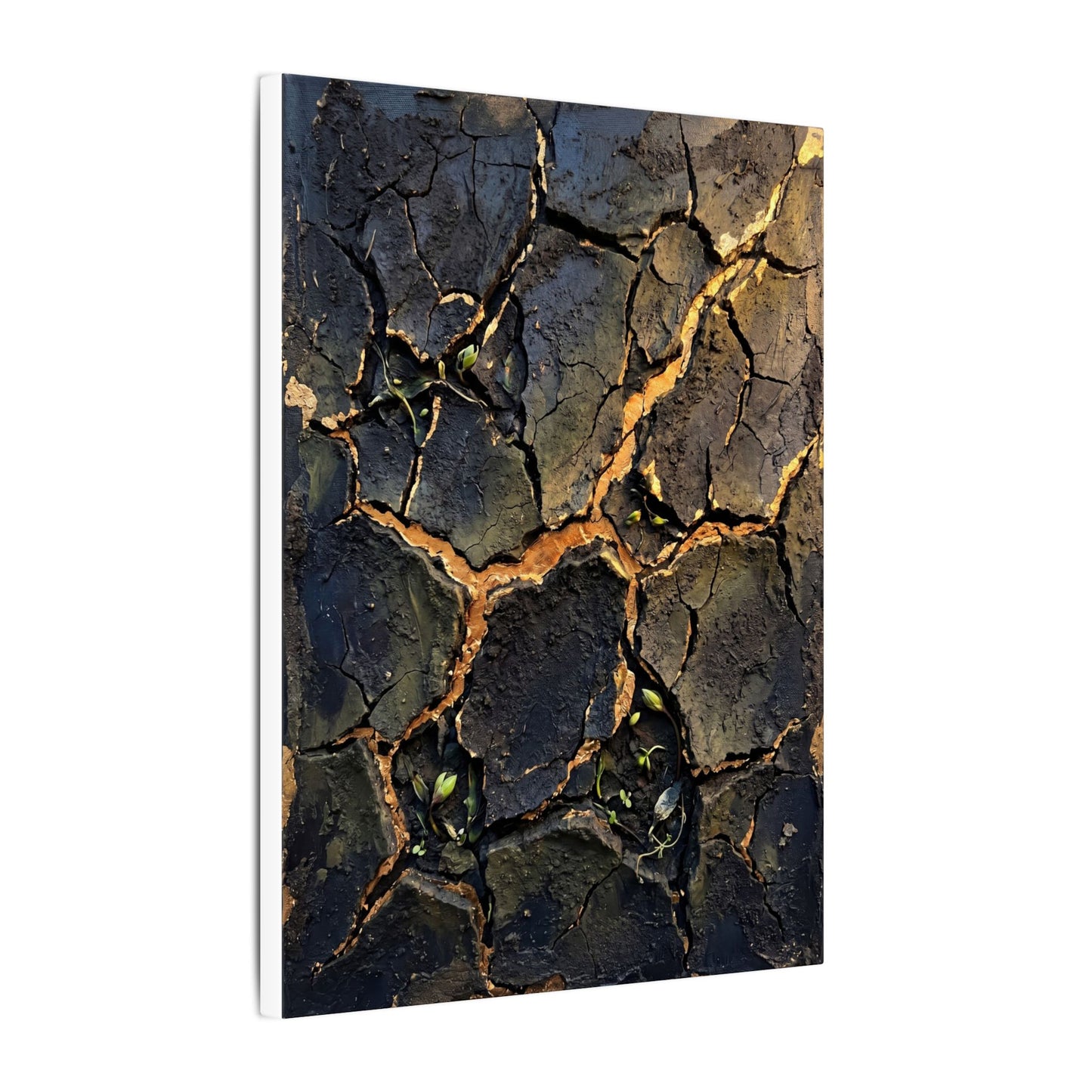 Cracked Earth Spring Canvas Art | Dark Japandi Atmospheric Design