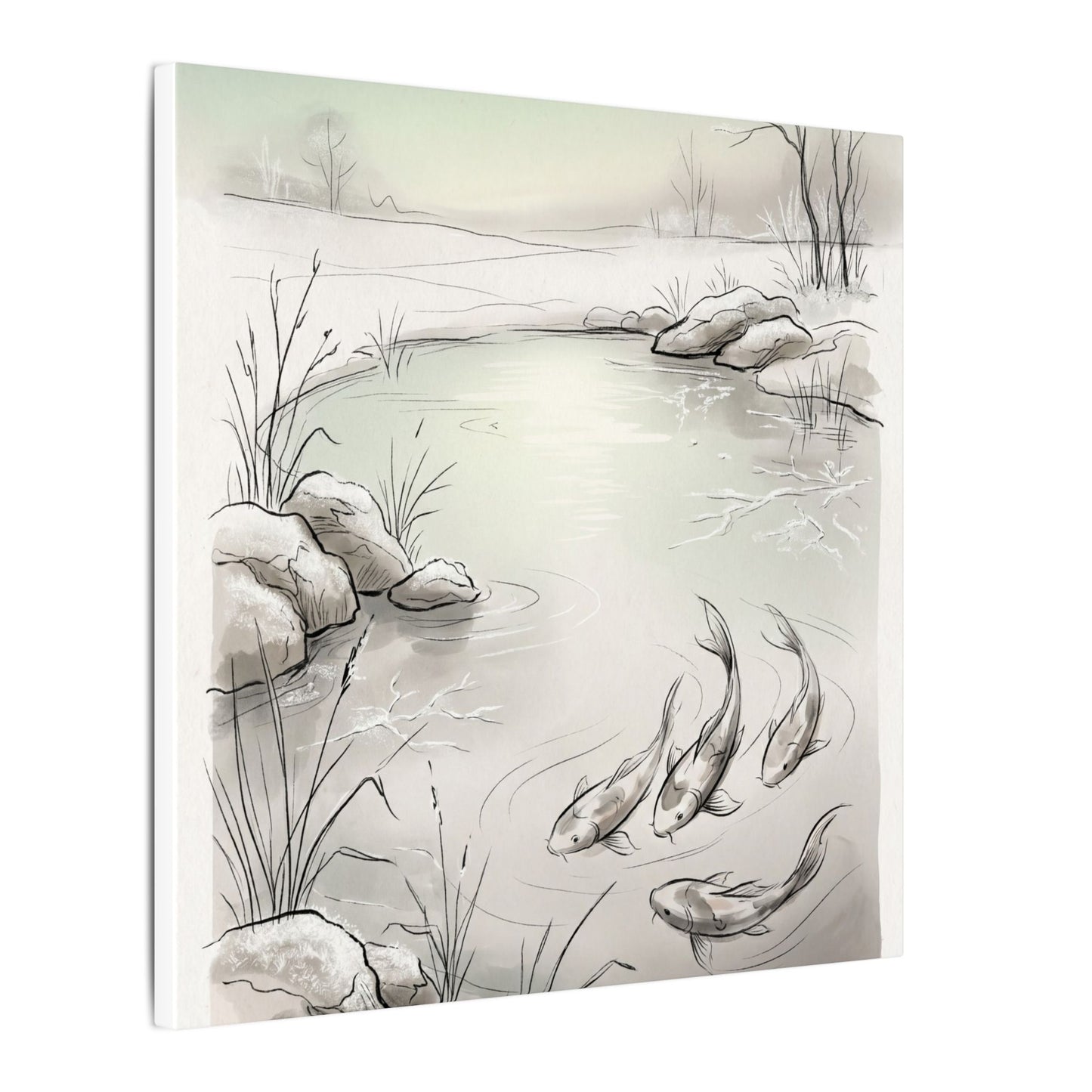 Koi Pond Minimal Line Canvas Art | Cozy Japandi Art
