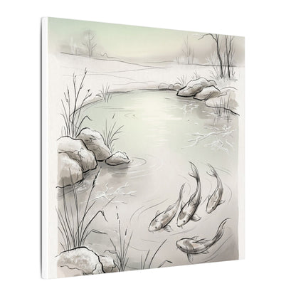Koi Pond Minimal Line Canvas Art | Cozy Japandi Art