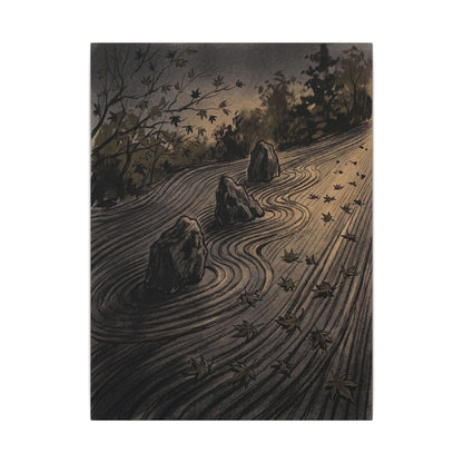 Rock Garden Canvas Art | Autumn Dark Japandi Charcoal Ink Art