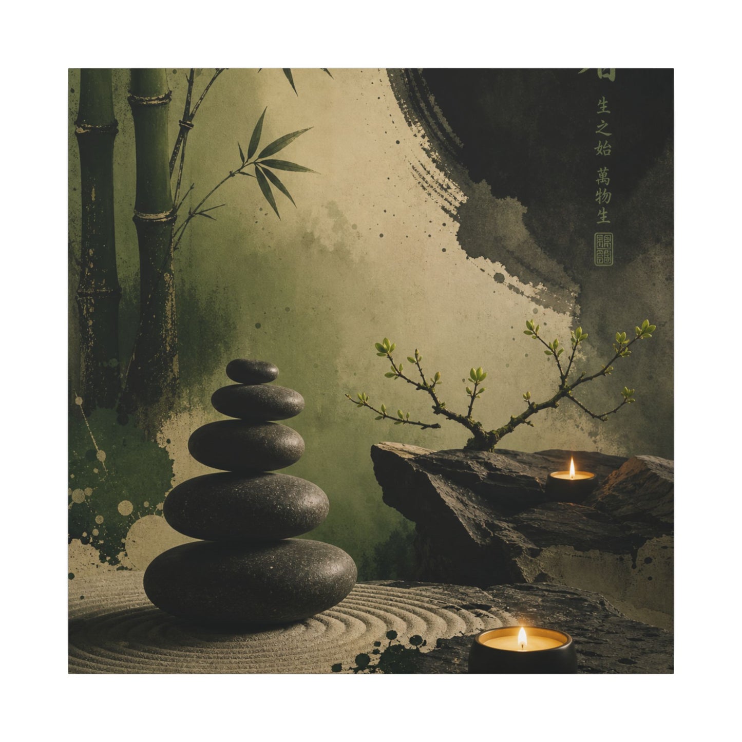 River Stones Spring Canvas Art | Zen Contemplative Design