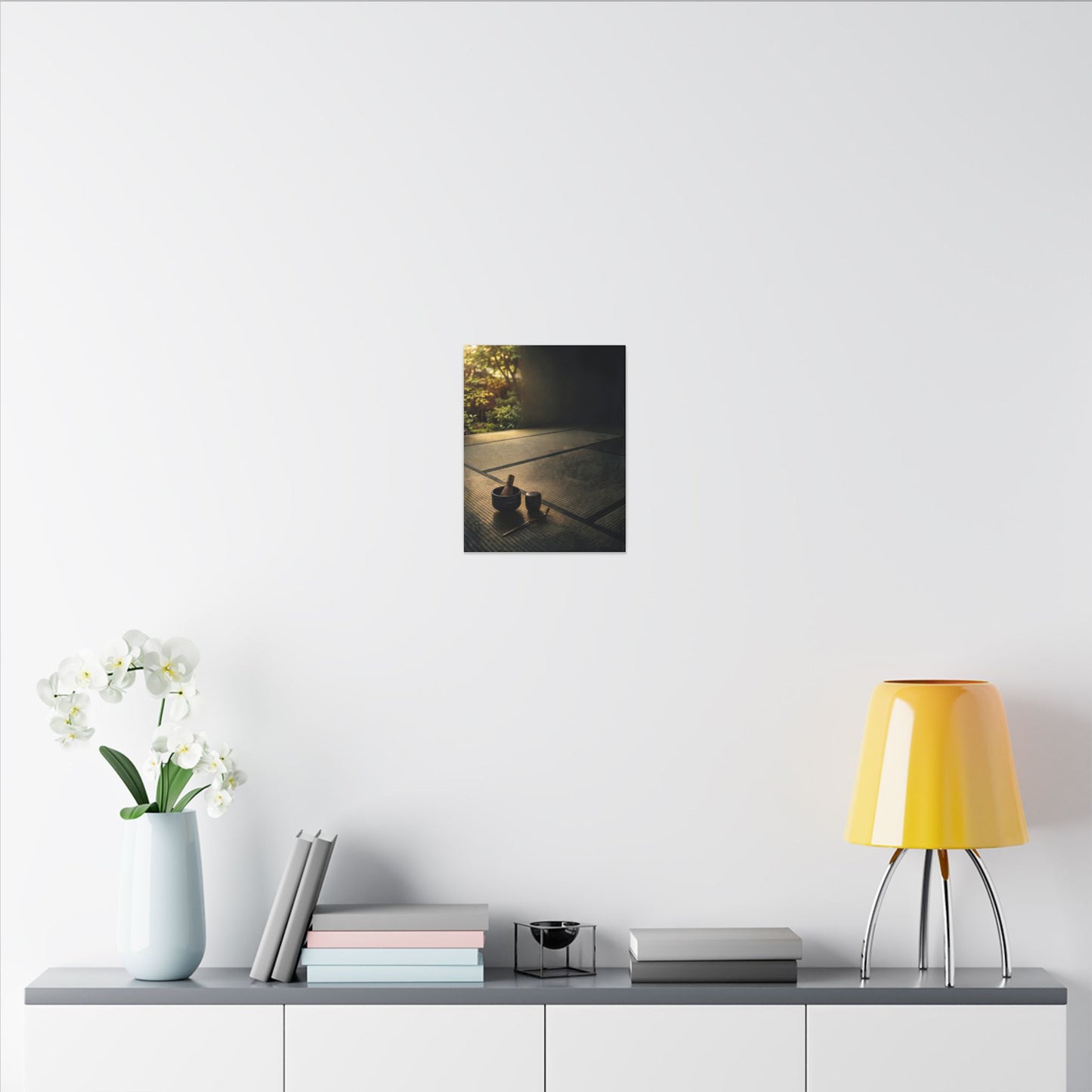 Dark Japandi Tea Ceremony in Golden Hour | Dark Texture Canvas Art