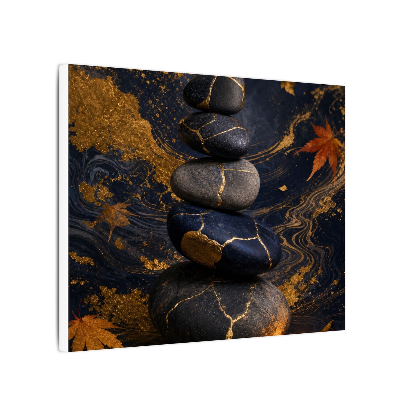 River Stones Autumn Canvas Art | Kintsugi Artful Design