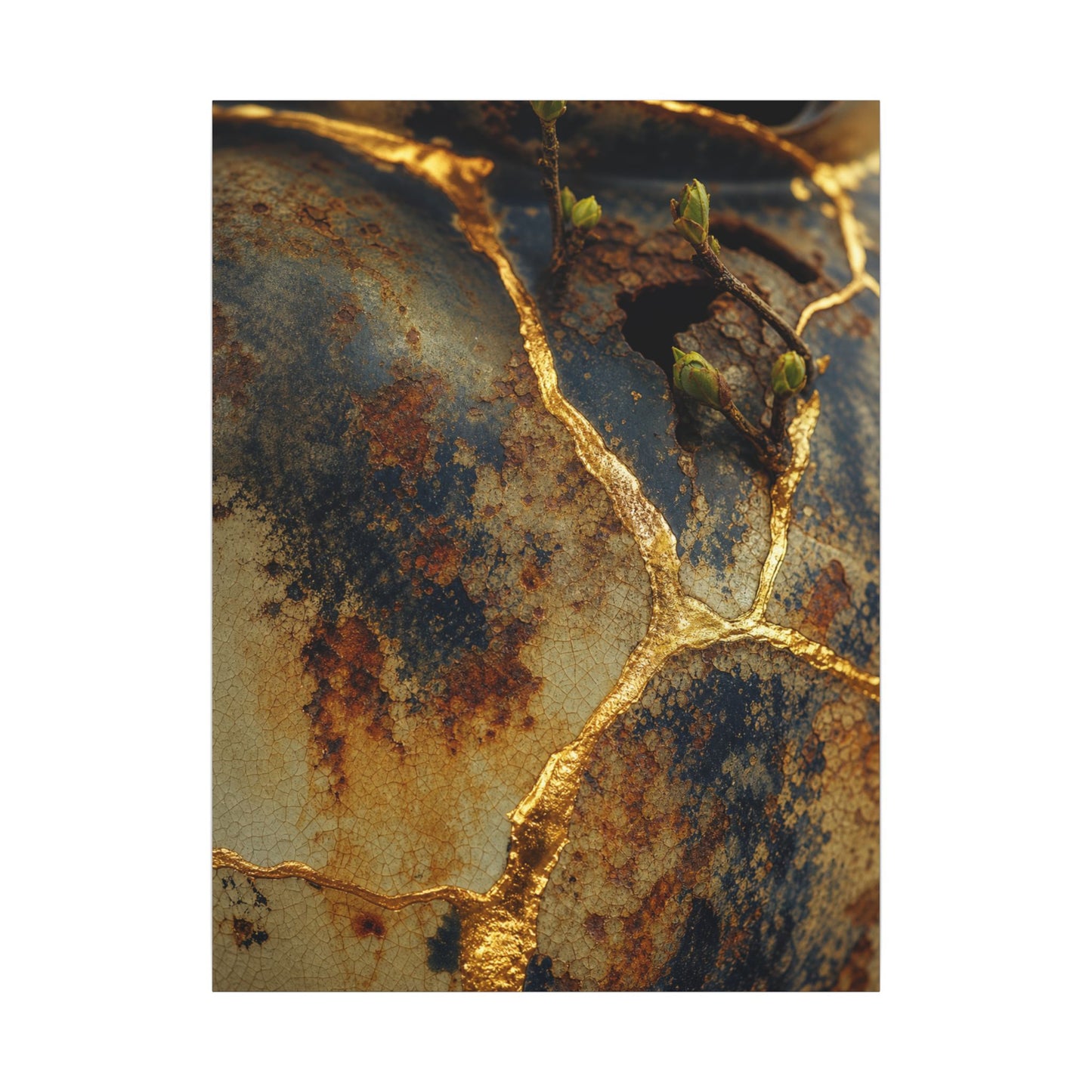 Datsuzoku Rust Patina Canvas Art - Kintsugi Crackle Gold