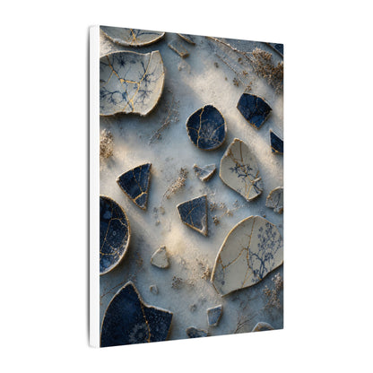 Broken Pottery Canvas Art | Winter Kintsugi Gold Vein Art