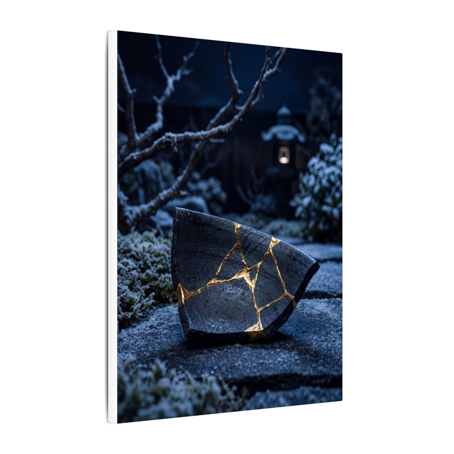 Moonlit Garden Winter Canvas Art | Kintsugi Artful Design