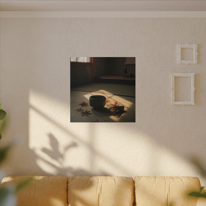 Dark Japandi Tea Ceremony in Golden Hour | Moody Minimal Canvas Art