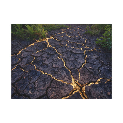 Cracked Earth Canvas Art | Summer Kintsugi Crackle Gold Art