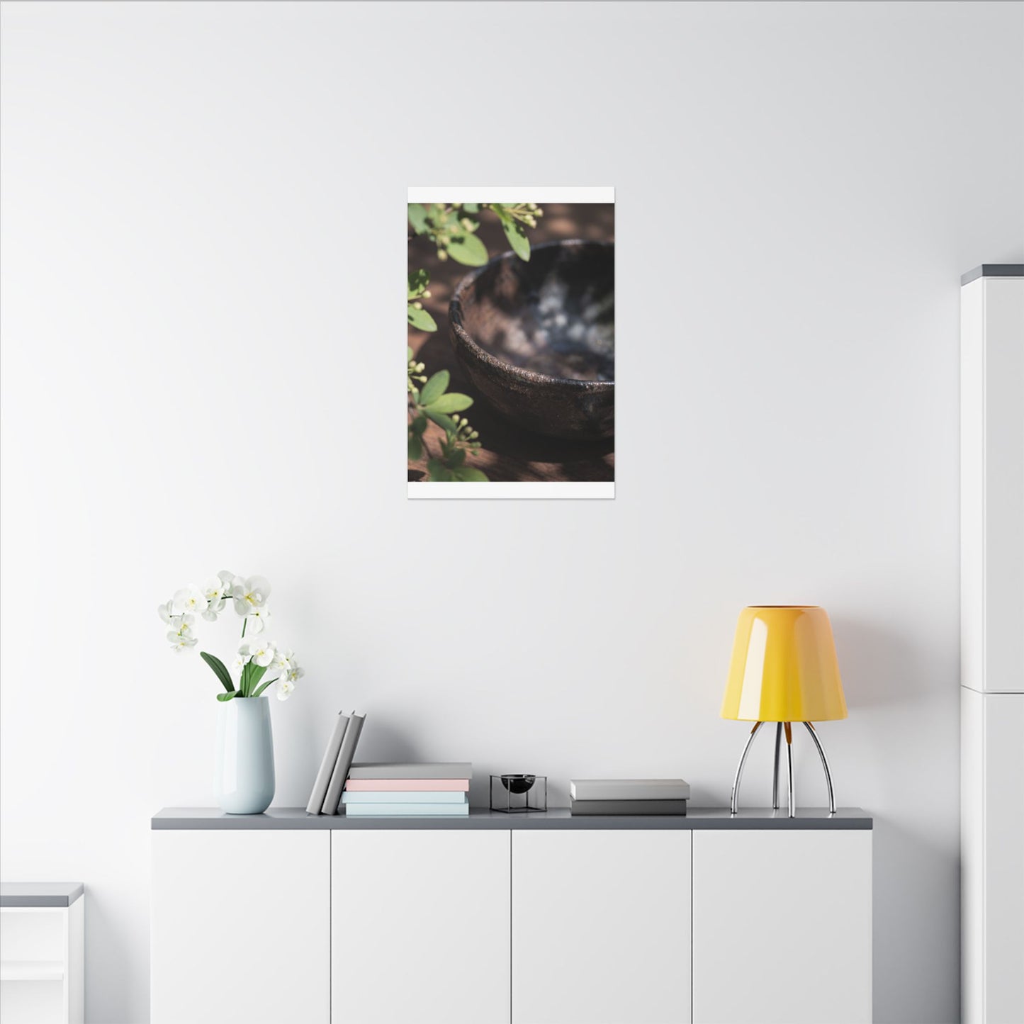 Ceramic Bowl Shadow Zen Canvas Art | Moody Dark Japandi Art