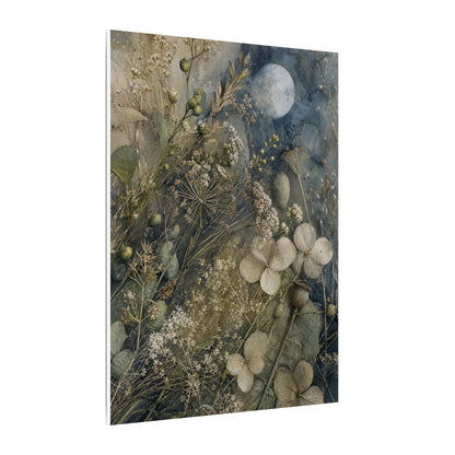 Japandi Dried Flowers in Moonlight | Watercolor Canvas Art
