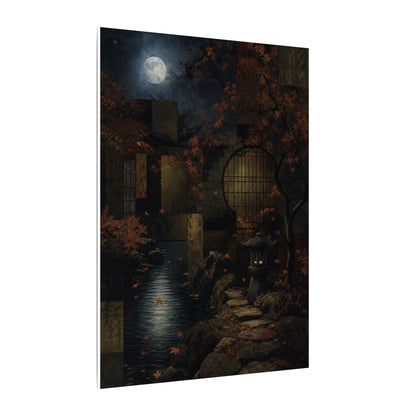 Moonlight Moonlit Garden Canvas Art - Dark Japandi Shibui