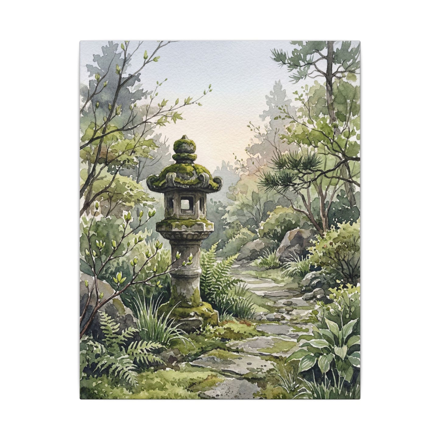 Neutral Stone Lantern Canvas Art - Watercolor Japandi