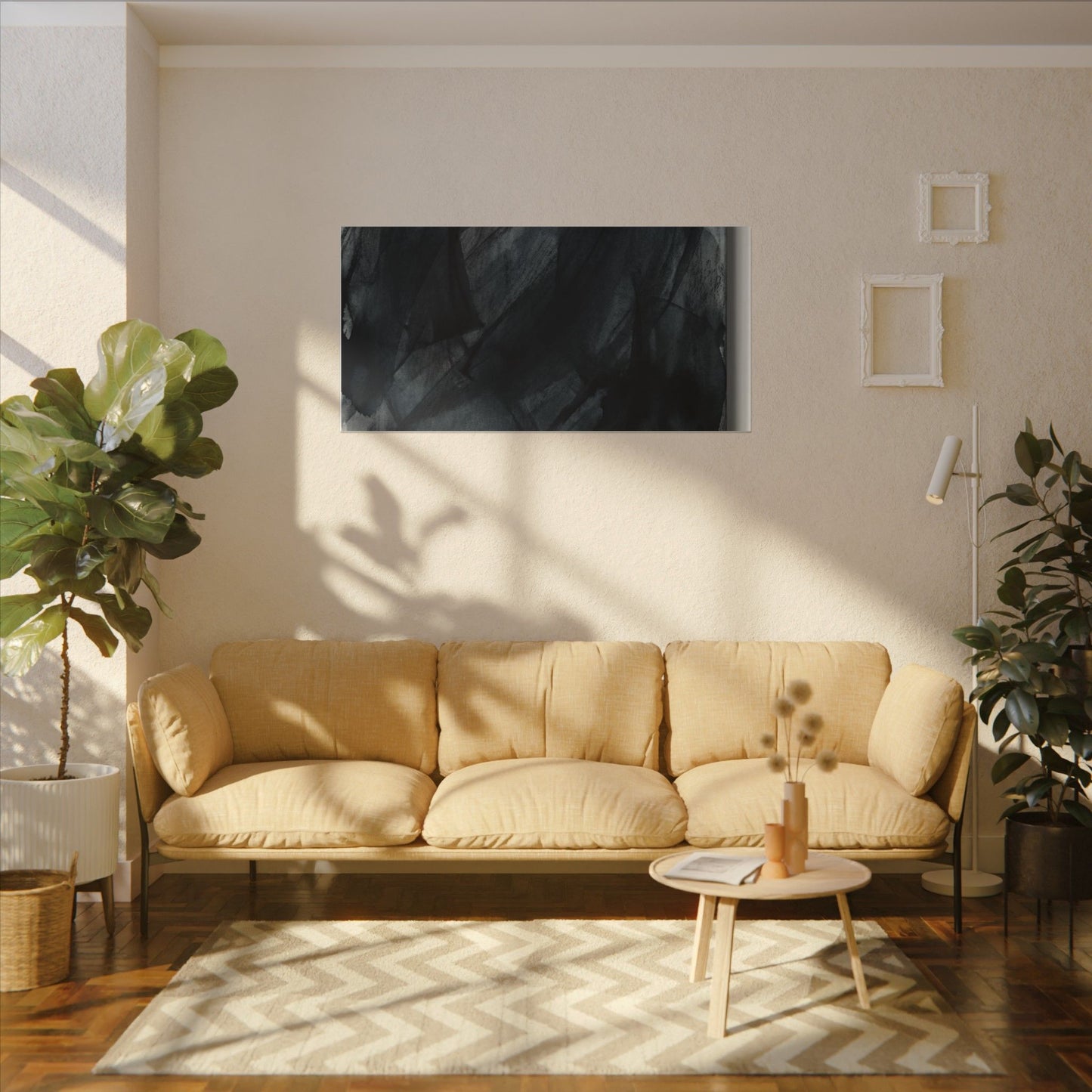 Deep Tones Dark Japandi Charcoal Canvas Art