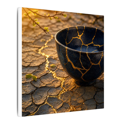 Golden Hour Cracked Earth Canvas Art - Kintsugi Fukinsei