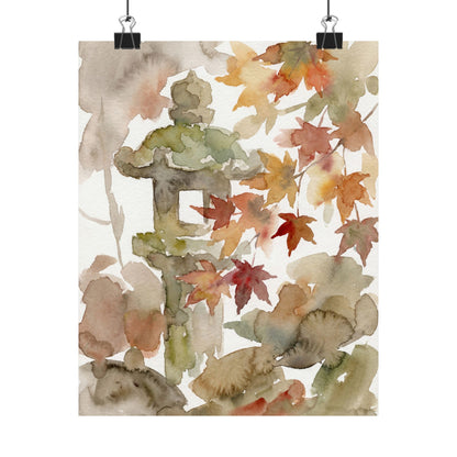 Neutral Stone Lantern Wall Art Print - Watercolor Japandi Art Print