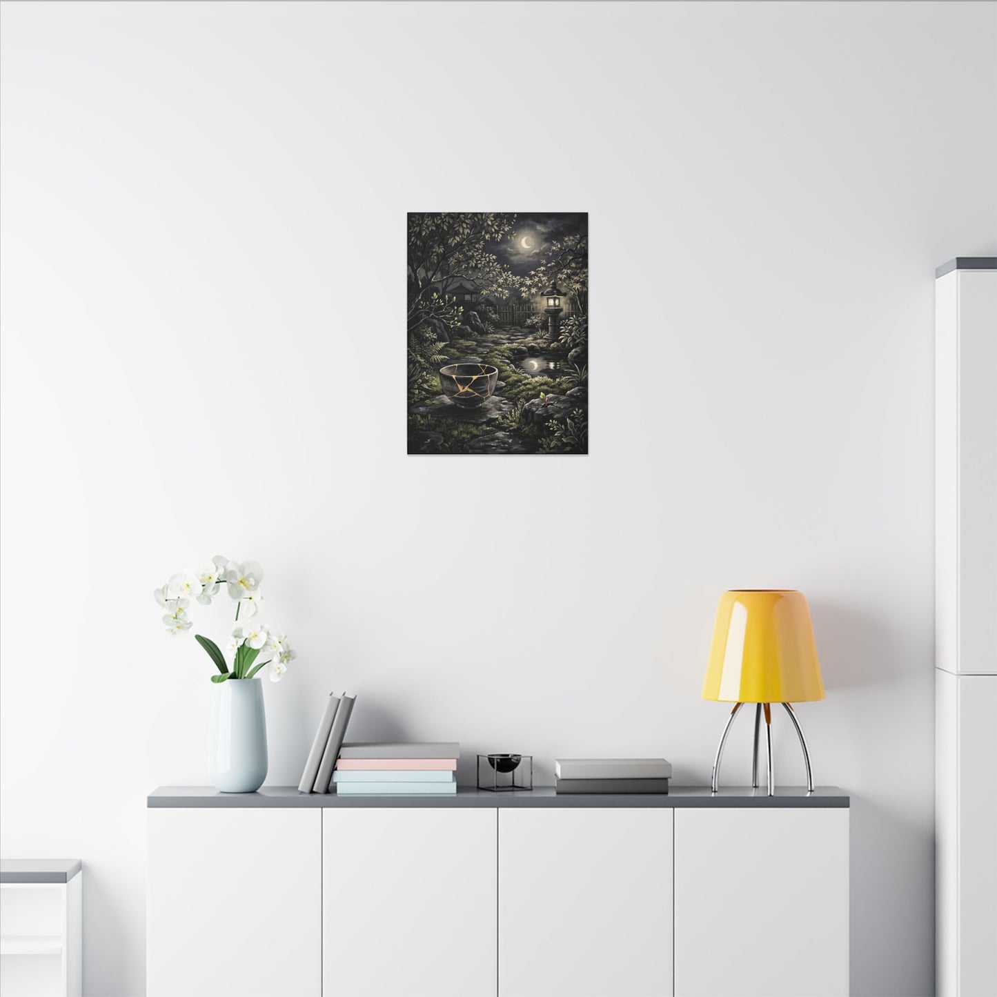 Kintsugi Moonlit Garden in Dappled | Gold Repair Canvas Art