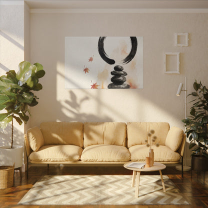 River Stones Canvas Art | Autumn Zen Enso Art