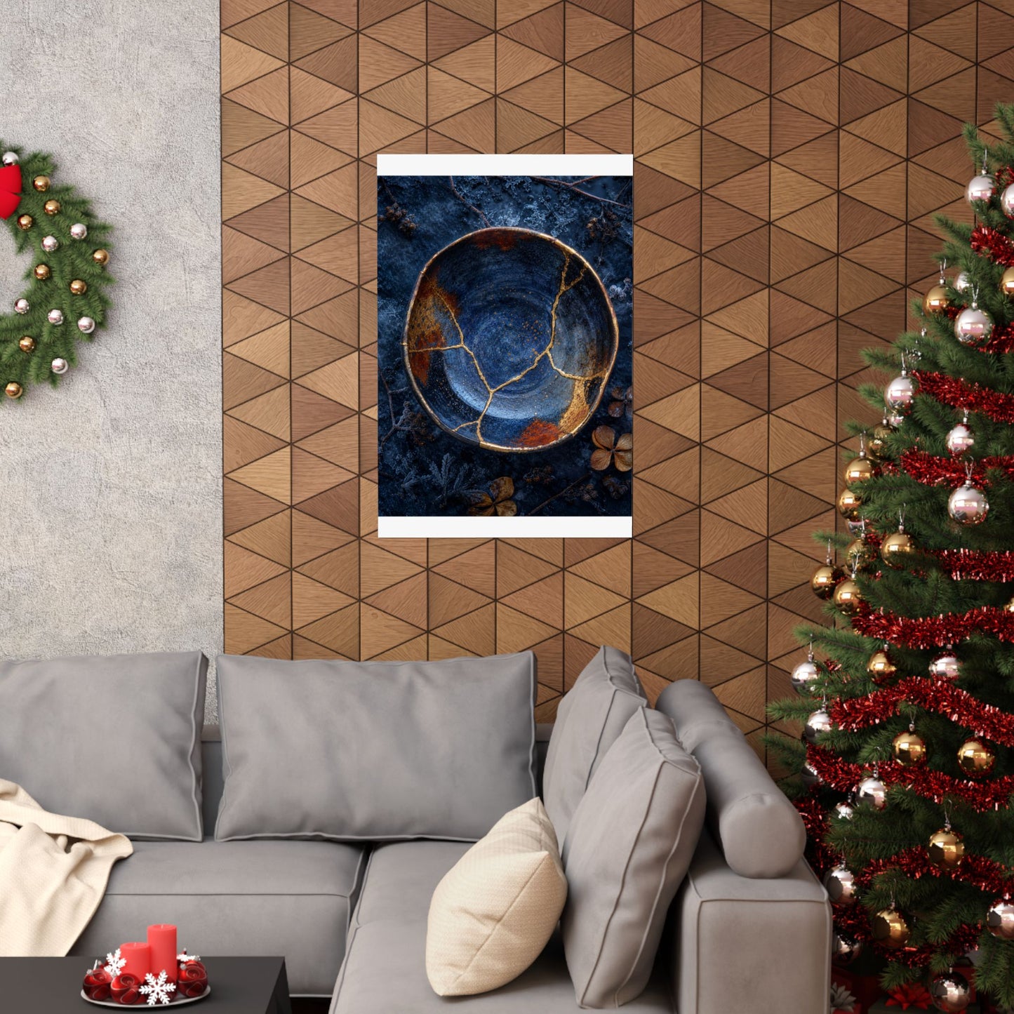 Fukinsei Ceramic Bowl Wall Art Print - Kintsugi Crackle Gold