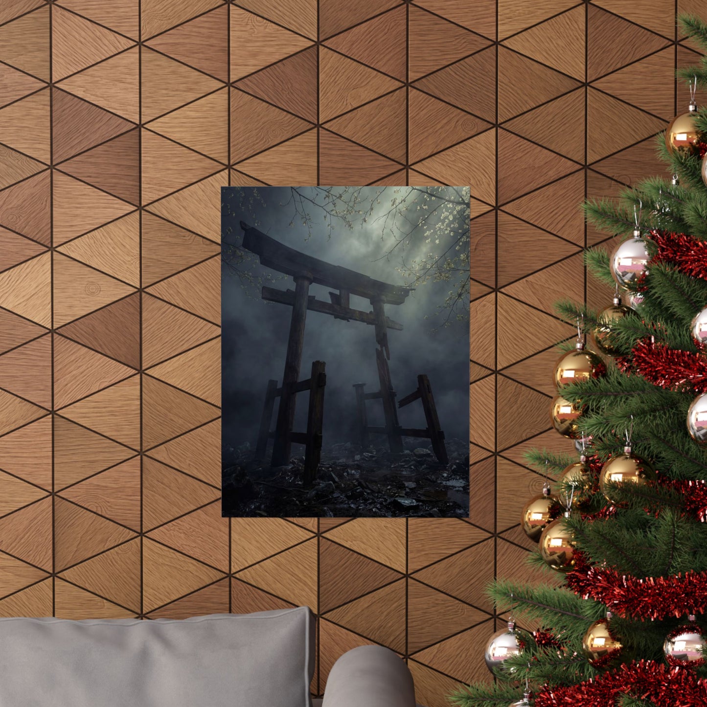 Torii Gate Moody Minimal Wall Art Print | Moody Dark Japandi Art